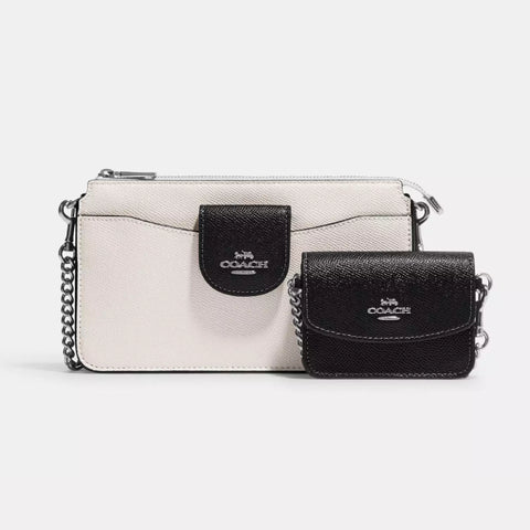 Coach Poppy Crossbody With Card Case In Blocked Signature Canvas - White