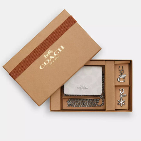 Boxed Mini Wallet On A Chain In Signature Canvas - Glacier White