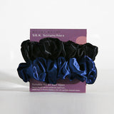 22 Momme Mulberry Silk Scrunchies - Black & Midnight