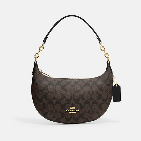 Coach Payton Hobo In Signature Canvas．Gold/Brown Black