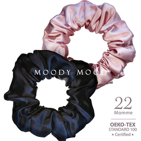 22 Momme Mulberry Silk Scrunchies - Black & Blush