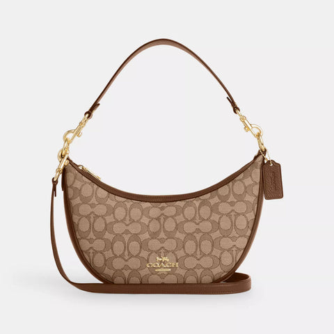 Coach Aria Shoulder Bag In Signature Jacquard - Khaki/Saddle Multi