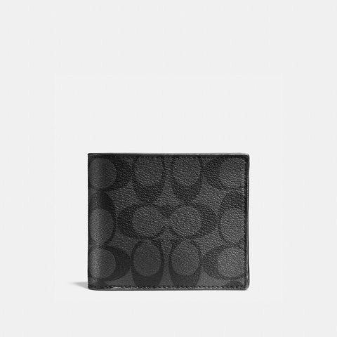 Coach Compact ID Billfold Wallet in Signature Canvas - Black