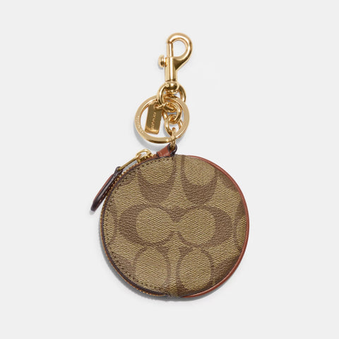 Coach Circular Coin Pouch Bag Charm - Gold Khaki [handbag is not included]