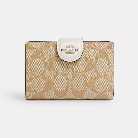 Coach Medium Corner Zip Wallet In Signature Canvas - Light Khaki/Ivory