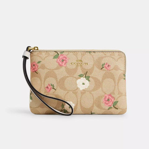 Coach Corner Zip Wristlet In Signature Canvas With Floral Print