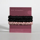 22 Momme Mulberry Silk Skinny Scrunchies - Black & Blush