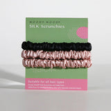 22 Momme Mulberry Silk Skinny Scrunchies - Blush & Black