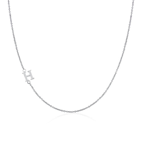 Moody Mood-Accessories-.925 Sterling Silver Sideway Letter H Necklace (18k white gold plating)