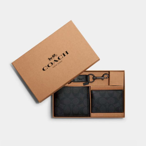 Coach Boxed 3-in-1 Billfold Wallet in Signature Canvas・Black