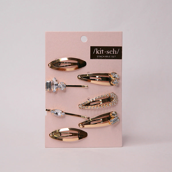 KITSCH-HAIR ACC-Micro Stackable Snap Clip 7PC・Gold